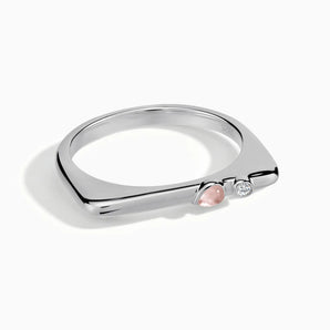 925 Sterling Silver Pear Morganite Puzzle Stacking Ring - Minimal Calm Front View