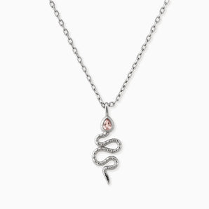 925 Sterling Silver Pear Morganite Serpent Pendant Necklace Meander Front View