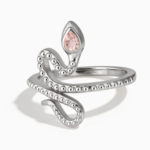 925 Sterling Silver Pear Morganite Serpent Ring - Mystic Coil Front View