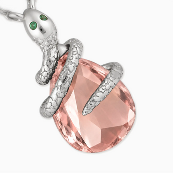 925 Sterling Silver Pear Morganite Serpent Wrap Necklace Wild Oath Detail View