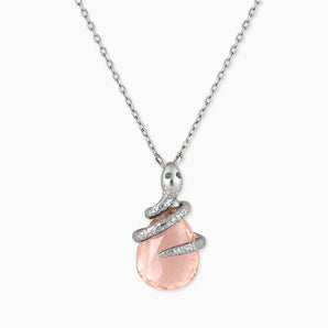 925 Sterling Silver Pear Morganite Serpent Wrap Necklace Wild Oath Front View