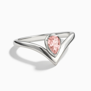 925 Sterling Silver Pear Morganite V Band Ring - Chevron Front View