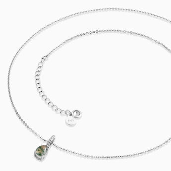 925 Sterling Silver Pear Moss Agate Pendant Necklace - Ocean Tear Side View