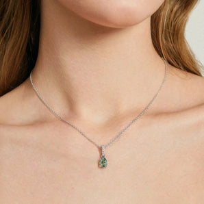 925 Sterling Silver Pear Moss Agate Pendant Necklace - Ocean Tear Worn View