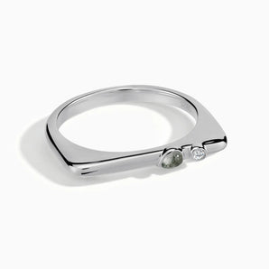 925 Sterling Silver Pear Moss Agate Puzzle Stacking Ring - Minimal Calm Front View