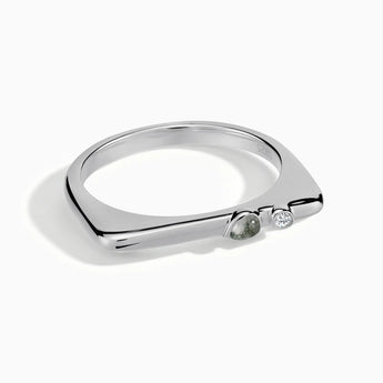 925 Sterling Silver Pear Moss Agate Puzzle Stacking Ring - Minimal Calm Front View
