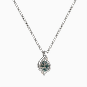 925 Sterling Silver Pear Moss Agate Swirl Necklace - Eternal Flowline Front View