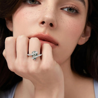 925 Sterling Silver Pear Moss Agate Wrap Ring - Orbit Model Shot