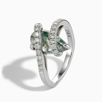 925 Sterling Silver Pear Moss Agate Wrap Ring - Orbit Side View