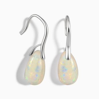 925 Sterling Silver Pear Opal Dangle Earrings - Dew Arc Front View