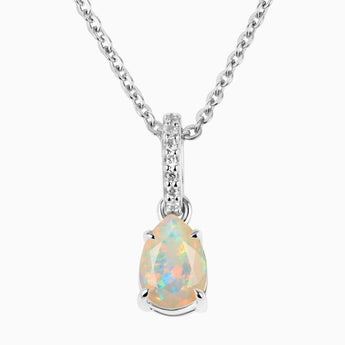 925 Sterling Silver Pear Opal Pendant Necklace - Ocean Tear Front View