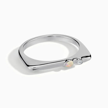 925 Sterling Silver Pear Opal Puzzle Stacking Ring - Minimal Calm Front View
