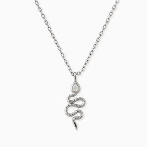 925 Sterling Silver Pear Opal Serpent Pendant Necklace Meander Front View