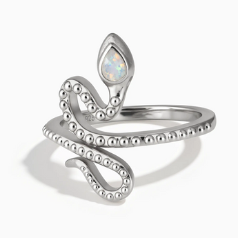925 Sterling Silver Pear Opal Serpent Ring - Mystic Coil Front View