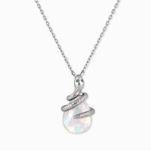 925 Sterling Silver Pear Opal Serpent Wrap Necklace Wild Oath Front View