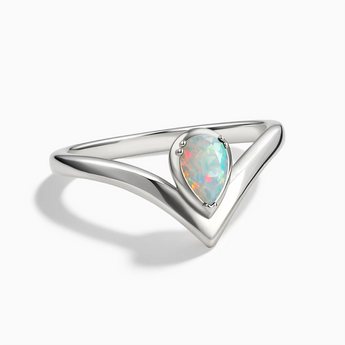 925 Sterling Silver Pear Opal V Band Ring - Chevron Front View