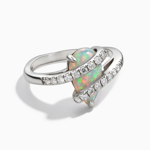 925 Sterling Silver Pear Opal Wrap Ring - Orbit Front View