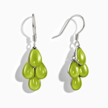 925 Sterling Silver Pear Peridot Dangle Earrings - Petal Rain Front View