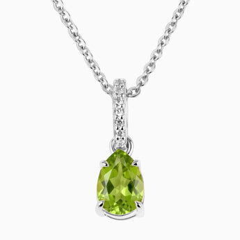 925 Sterling Silver Pear Peridot Pendant Necklace - Ocean Tear Front View
