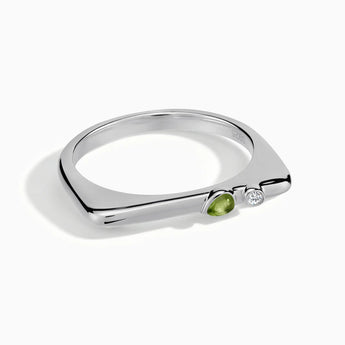 925 Sterling Silver Pear Peridot Puzzle Stacking Ring - Minimal Calm Front View