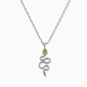 925 Sterling Silver Pear Peridot Serpent Pendant Necklace Meander Front View