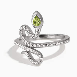 925 Sterling Silver Pear Peridot Serpent Ring - Mystic Coil Front View