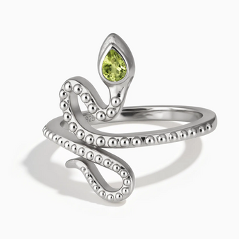 925 Sterling Silver Pear Peridot Serpent Ring - Mystic Coil Front View