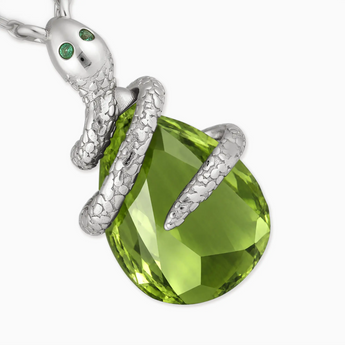 925 Sterling Silver Pear Peridot Serpent Wrap Necklace Wild Oath Detail View