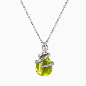 925 Sterling Silver Pear Peridot Serpent Wrap Necklace Wild Oath Front View
