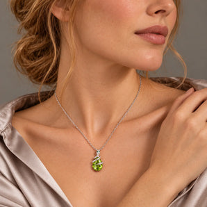 925 Sterling Silver Pear Peridot Serpent Wrap Necklace Wild Oath Model Shot