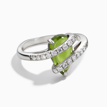 925 Sterling Silver Pear Peridot Wrap Ring - Orbit Front View