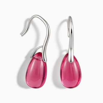 925 Sterling Silver Pear Pink Tourmaline Dangle Earrings - Dew Arc Front View