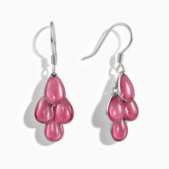 925 Sterling Silver Pear Pink Tourmaline Dangle Earrings - Petal Rain Front View