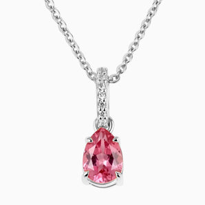 925 Sterling Silver Pear Pink Tourmaline Pendant Necklace - Ocean Tear Front View