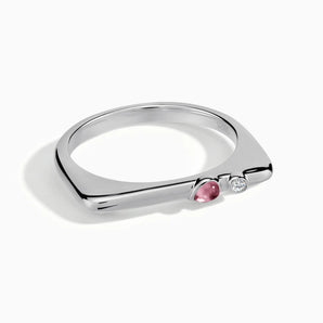 925 Sterling Silver Pear Pink Tourmaline Puzzle Stacking Ring - Minimal Calm Front View