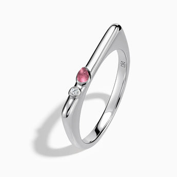 925 Sterling Silver Pear Pink Tourmaline Puzzle Stacking Ring - Minimal Calm Side View