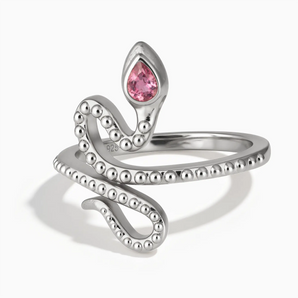 925 Sterling Silver Pear Pink Tourmaline Serpent Ring - Mystic Coil Front View