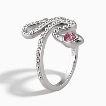 925 Sterling Silver Pear Pink Tourmaline Serpent Ring - Mystic Coil Side View