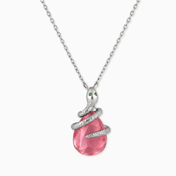 925 Sterling Silver Pear Pink Tourmaline Serpent Wrap Necklace Wild Oath Front View