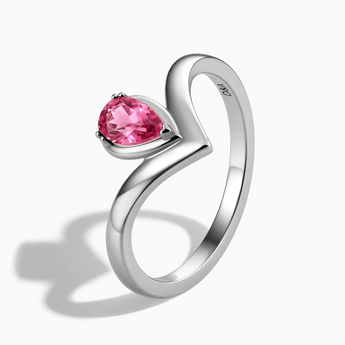 925 Sterling Silver Pear Pink Tourmaline V Band Ring - Chevron Side View