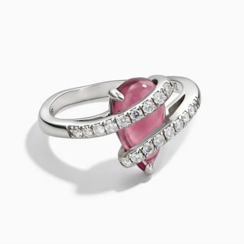 925 Sterling Silver Pear Pink Tourmaline Wrap Ring - Orbit Front View