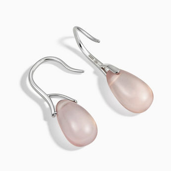 925 Sterling Silver Pear Rose Quartz Dangle Earrings - Dew Arc Side View