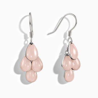 925 Sterling Silver Pear Rose Quartz Dangle Earrings - Petal Rain Front View