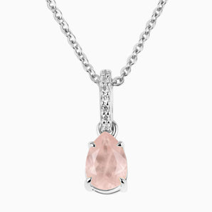 925 Sterling Silver Pear Rose Quartz Pendant Necklace - Ocean Tear Front View