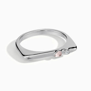 925 Sterling Silver Pear Rose Quartz Puzzle Stacking Ring - Minimal Calm Front View