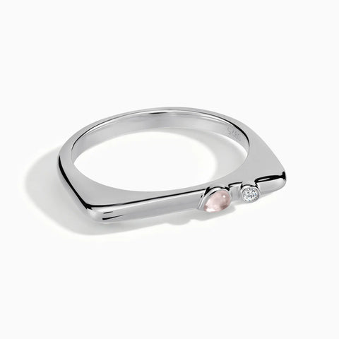 925 Sterling Silver Pear Rose Quartz Puzzle Stacking Ring - Minimal Calm Front View