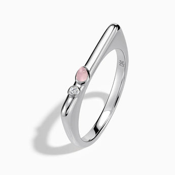 925 Sterling Silver Pear Rose Quartz Puzzle Stacking Ring - Minimal Calm Side View