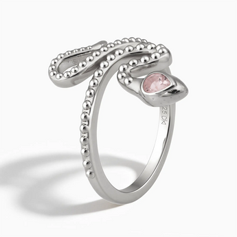 925 Sterling Silver Pear Rose Quartz Serpent Ring - Mystic Coil Side View