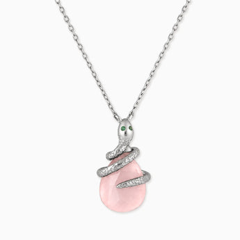 925 Sterling Silver Pear Rose Quartz Serpent Wrap Necklace Wild Oath Front View