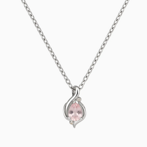 925 Sterling Silver Pear Rose Quartz Swirl Necklace - Eternal Flowline Front View